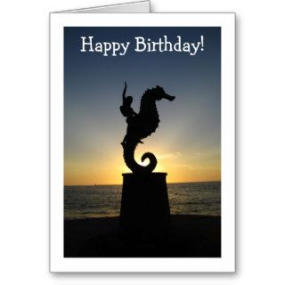 Boy Riding Seahorse; Happy Birthday Cards