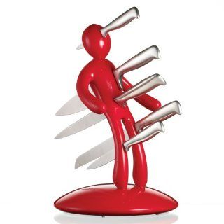 The Ex 5 Piece Knife Set with Unique Red Holder Designed By Raffaele Iannello Kitchen & Dining