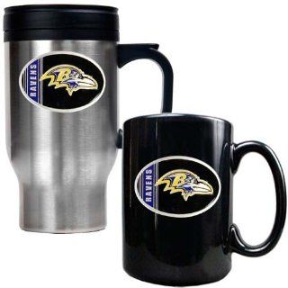 Baltimore Ravens Travel Mug and Black Ceramic Mug Set  Sports Fan Travel Mugs  Sports & Outdoors