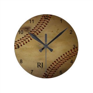 Vintage Looking Baseball with Custom Monogram Wall Clock