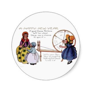 Dame Fortune's Lucky Spinning Wheel New Year Round Sticker