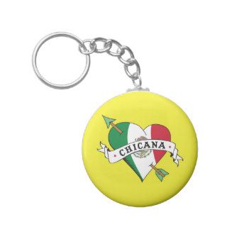 Chicana Tattoo Heart with Mexican Flag Key Chains