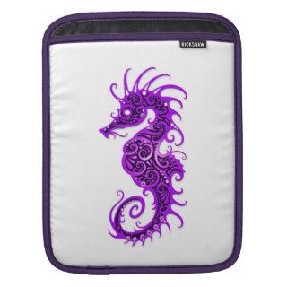 Intricate Purple Seahorse Design on White iPad Sleeve