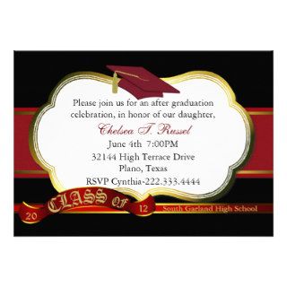 Elegant Red & Black Graduation Party Invitation