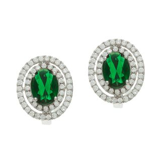 Sterling Silver Simulated Emerald and Cubic Zirconia Stud Earrings Gemstone Earrings
