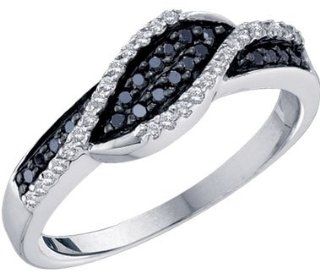 Black Diamond Band Womens Ring 14k White Gold (1/4 Carat) Jewel Tie Jewelry