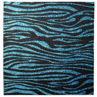 Blue zebra print (faux glitter bling) cloth napkins