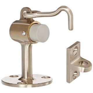 Rockwood 472.15 Brass Door Stop with Keeper, #12 x 1 1/4" FH WS Fastener with Plastic Anchor, 2 1/2" Base Diameter x 3 3/4" Height, Satin Nickel Plated Clear Coated Finish