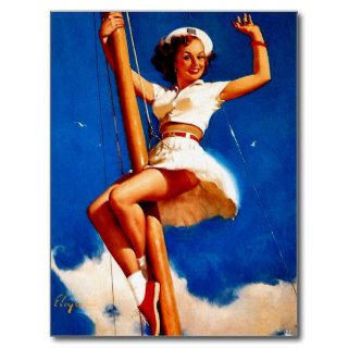 Climbing The Sailboat Mast Pin Up Girl ~ Retro Art Post Cards