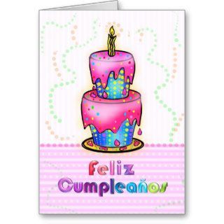 Feliz cumpleaños Spanish fun Birthday Cake pink Greeting Cards