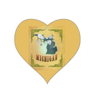 Vintage Michigan State Map  Passion Fruit Yellow Heart Sticker