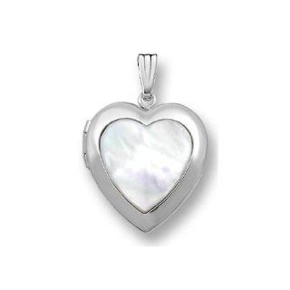 14k White Gold Mother of Pearl Heart Locket 3/4 Inch X 3/4 Inch Solid 14K White Gold Jewelry
