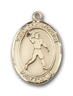 14kt Solid Gold Pendant Saint St. Christopher/Football Medal 3/4 x 1/2 Inches Travelers/Motorists 8151  Comes with a Black velvet Box Jewelry
