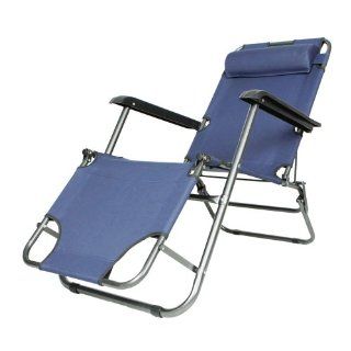 High Back Folding Armrests Beach Recreation Recliner Chair Navy Blue  
