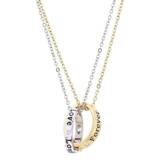 Neoglory Jewelry Forever Love Name Heart Silver and Gold Color Rings Double Chain Monogram Pendant Necklace Jewelry Rings For Teen Girls Love Jewelry