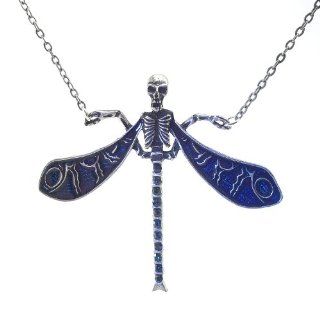 DaisyJewel Angel of Death Fairy Pendant Necklace A Skull Head and Torso on a Dragonfly Body with Beautifully Dark Enameled Wings and Indigo Crystals All the Way to the Tail Hanging on a 20in. Link Chain with Lobster Clasp Jewelry