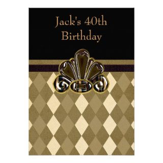 Brown Gold Mans 40th Birthday Party Invitations