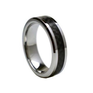 Tungsten Carbide with Black Carbon Fiber Inlay 6mm Wedding Band Ring, 5 Size women Jewelry