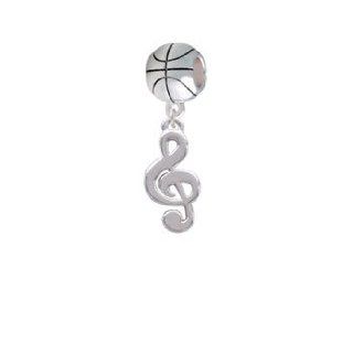 Silver Rounded Clef Music Note Basketball Charm Dangle Bead Jewelry