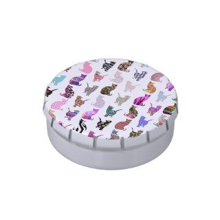 Girly Whimsical Cats aztec floral stripes pattern Jelly Belly Candy Tins