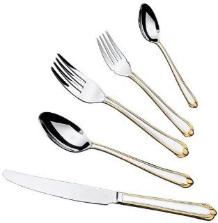 Lorren Home Trends G491 20 Piece 18/10 Stainless and Gold Flatware Set, Service for 4 Gold Accent Flatware Kitchen & Dining