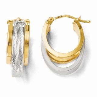 Leslie's 14k Two tone Polished and Diamond Cut Triple Oval Hinged Hoop Earrings LE252 Jewelry