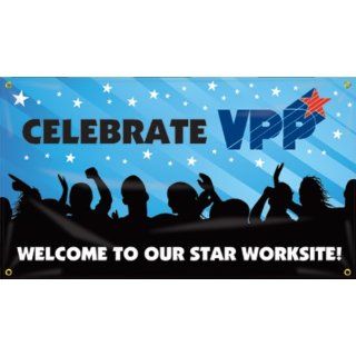 Accuform Signs MBR476 Reinforced Vinyl Motivational VPP Banner "CELEBRATE WELCOME TO OUR STAR WORKSITE" with Metal Grommets, 28" Width x 4' Length Industrial Warning Signs