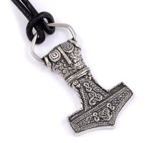 St Justin, Pewter Thor Amulet Pendant   Leather Thong Satin Thong Jewelry