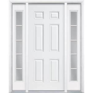 Masonite Premium 6 Panel Primed Steel Entry Door with Two 10 in. 5 Lite Sidelites 45087