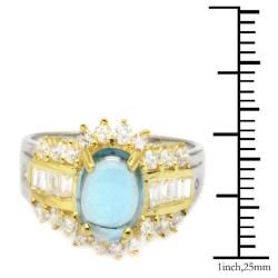 De Buman 18K Gold and Silver Blue Oval Topaz and Fancy cut Cubic Zirconia Ring De Buman Gemstone Rings