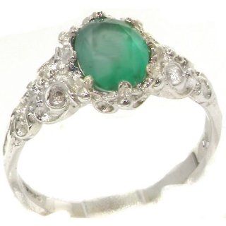 Luxurious Solid Sterling Silver Natural Emerald Womens Solitaire Engagement Ring   Finger Sizes 4 to 12 Available Jewelry
