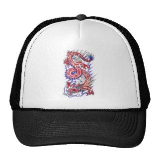 Cool Red Oriental Dragon in Clouds tattoo Mesh Hats