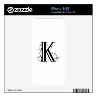 Black and White Floral Typeface  – Letter K iPhone 4S Skins