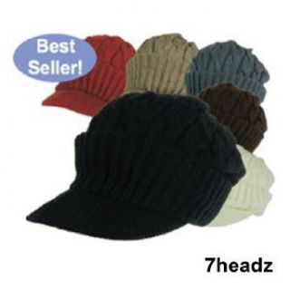 Solid Cable Knitted Trendy Cab Driver Cabbie Hat with Short visor in Black, Brown and Grey Clothing
