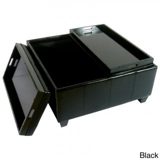 Elegant Large Faux Leather Storage Ottoman With 2 tray Top