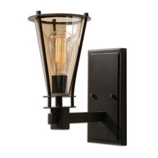 Frisco 1 light Rustic Black/ Cognac Tinted Glass Wall Sconce