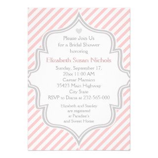 Pink, white, grey stripes wedding bridal shower personalized invitations