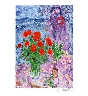Red Bouquet With Lovers   Poster by Marc Chagall (11 x 12)   Prints