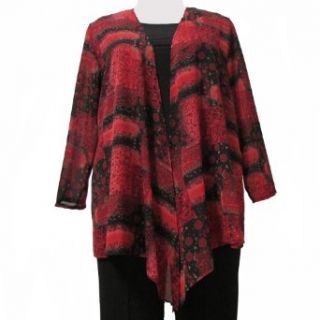 Red Paisley Delicate Drape Woman's Plus Size Cardigan Cardigan Sweaters