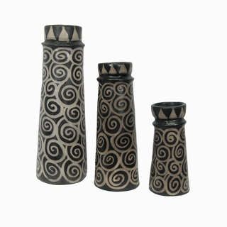 Set of 3 Lencan Shell Clay Candle Holders (Honduras) Candles & Holders