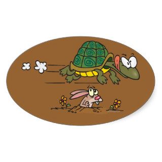 tortoise and the hare funny fable cartoon sticker