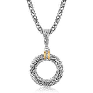 IceCarats Designer Jewelry 18K Yellow Gold And Sterling Silver Popcorn Open Circle Diamond Pendant IceCarats Jewelry