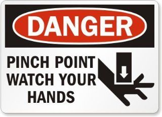 Danger Pinch Point Watch Your Hands (with ram graphic), Laminated Vinyl Labels, 10" x 7"
