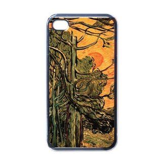 Pine Trees Against A Red Sky With Setting Sun By Vincent Van Gogh Black Iphone 4   Iphone 4s Case Cell Phones & Accessories