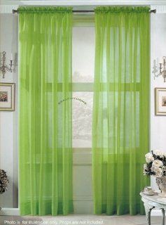 2 Piece Solid Lime Green Sheer Curtains Fully Stitched Panels Window Drape 54" X 84"   Window Treatment Sheers
