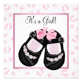 Pink Baby Hands and Footprints Baby Shower Custom Invitations