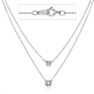 14K White Gold Bezel Double Line Chain Diamond Necklace (0.09 CTW., G H Color, SI1 2 Clarity)   17" Inches Jewelry