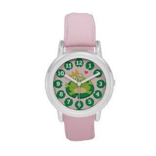 Kawaii frog with sparkling eyes on a lily pad wrist watches