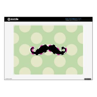 Moustache, Polka Dots, Stripes   Black Green Pink Acer Chromebook Decal