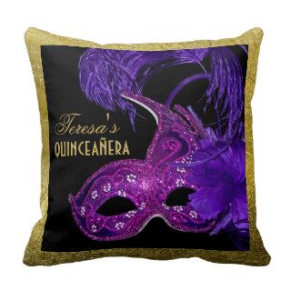 Masquerade quinceañera birthday pink, purple mask pillows